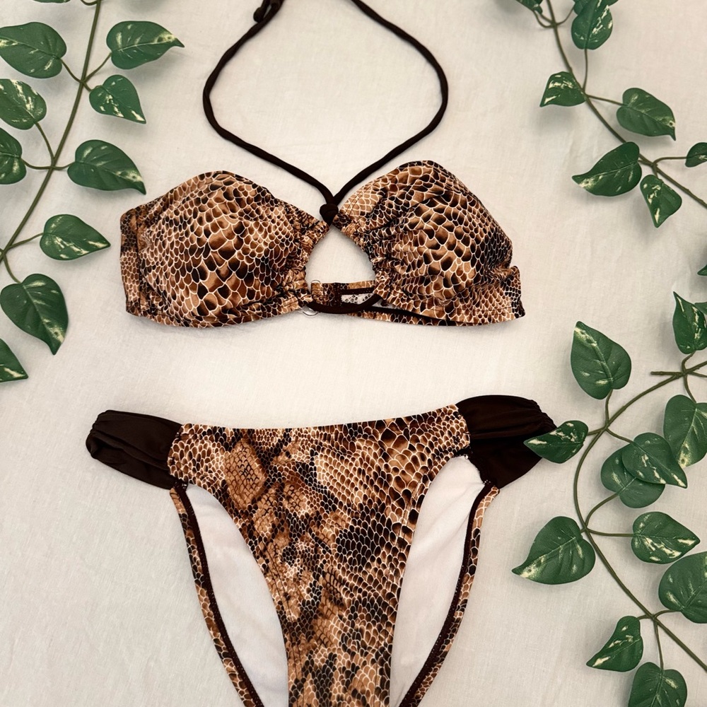 Exotic Brown and Black Snake Print Bikini Set